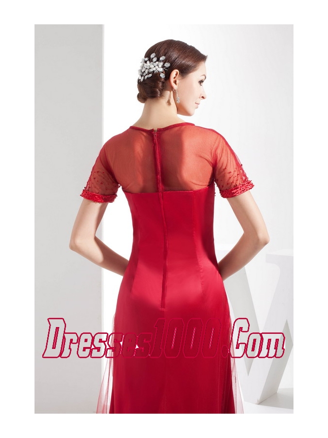 Scoop Ankle-length Sequins Red Mother of the Bride Dress Short Sleeves