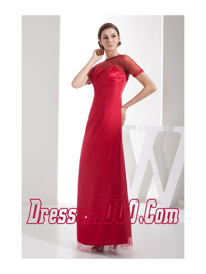 Scoop Ankle-length Sequins Red Mother of the Bride Dress Short Sleeves