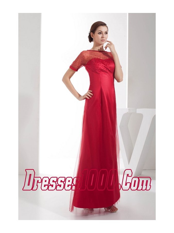 Scoop Ankle-length Sequins Red Mother of the Bride Dress Short Sleeves