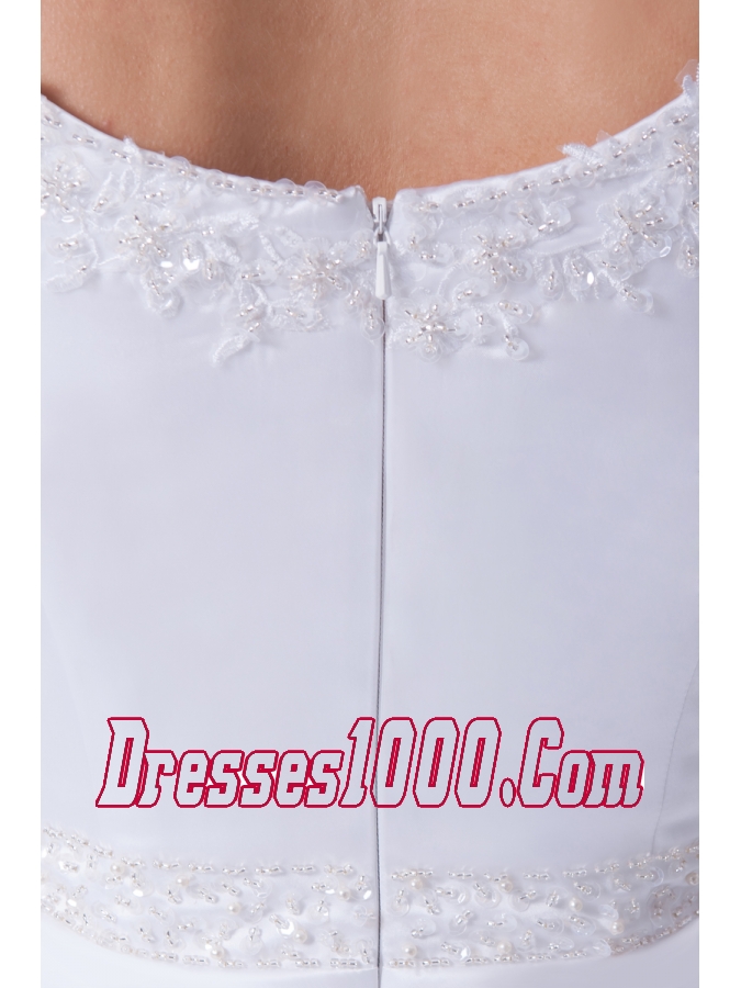 Scoop Long Sleeves Beading Brush Train Wedding Dress