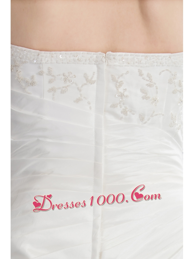 Strapless Beading A-line Brush Train Wedding Dress