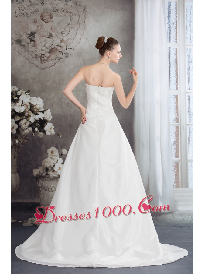 Strapless Beading A-line Brush Train Wedding Dress