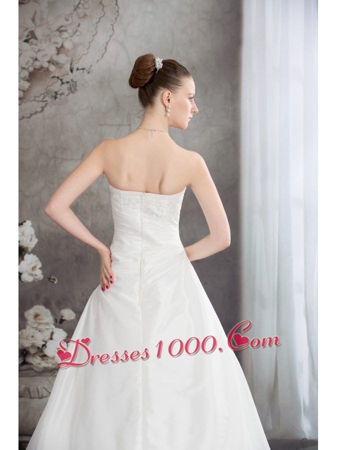 Strapless Beading A-line Brush Train Wedding Dress