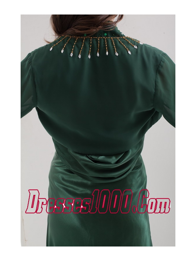 Straps Beading Long Dark Green Jacket Mother Of The Bride Dress