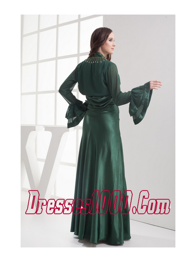 Straps Beading Long Dark Green Jacket Mother Of The Bride Dress