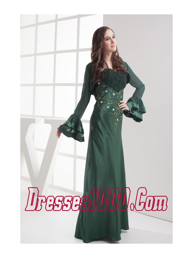 Straps Beading Long Dark Green Jacket Mother Of The Bride Dress