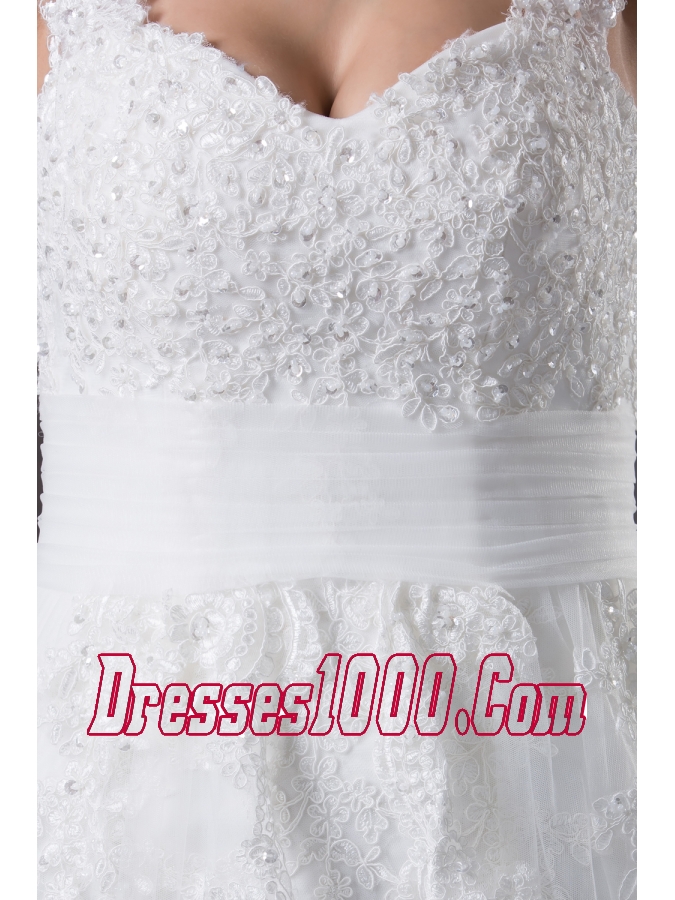 Straps Lace Brush Train A-line Wedding Dress