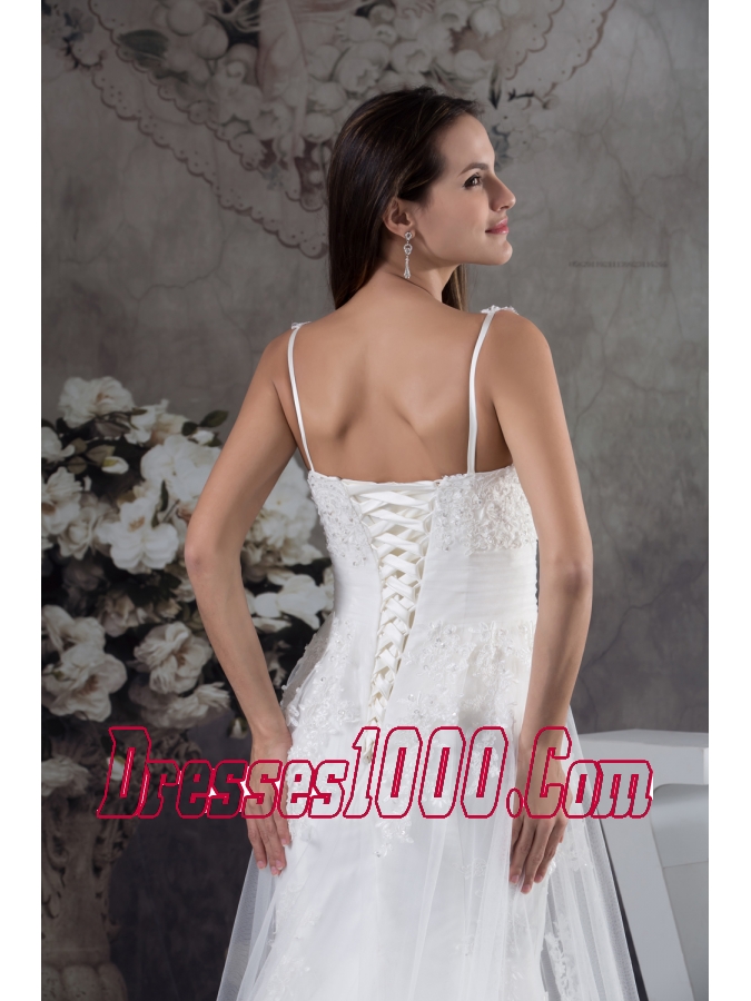 Straps Lace Brush Train A-line Wedding Dress