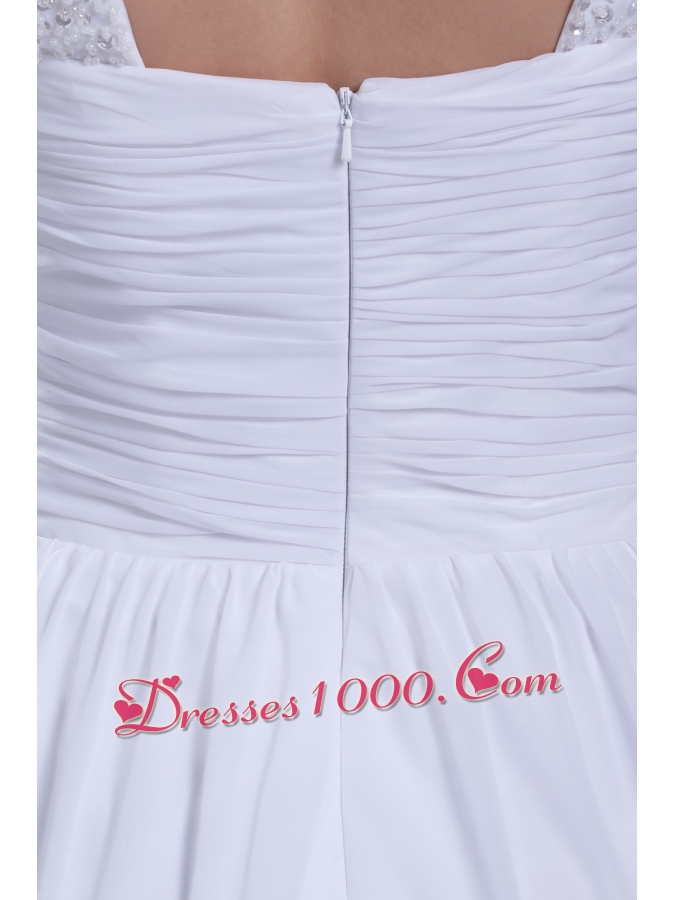 Straps Ruching Beading Court Train Empire Wedding Dress