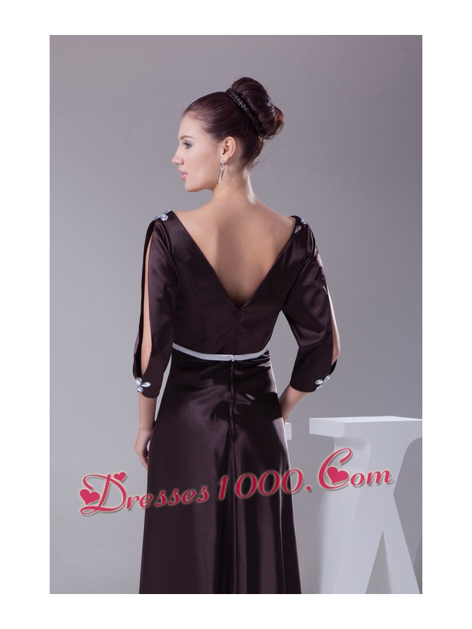 V-neck 3/4 Sleeves Beading Empire Long Mother of Bride Dresses