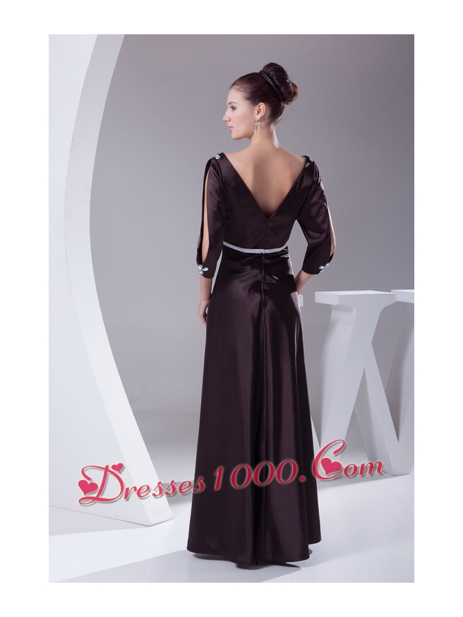 V-neck 3/4 Sleeves Beading Empire Long Mother of Bride Dresses