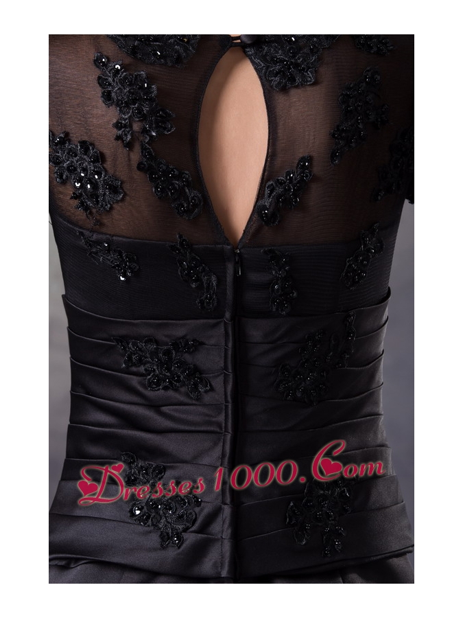 V-neck Mermaid Black Appliques Mother Of The Bride Dress