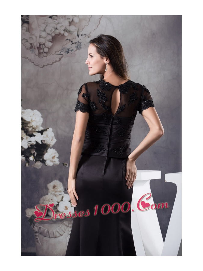 V-neck Mermaid Black Appliques Mother Of The Bride Dress