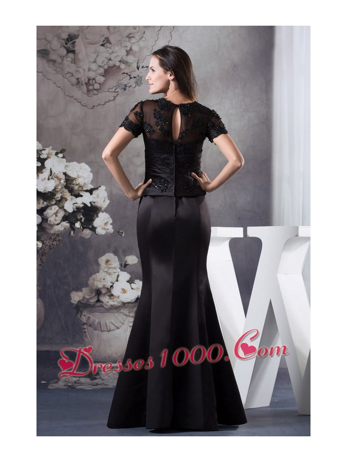 V-neck Mermaid Black Appliques Mother Of The Bride Dress