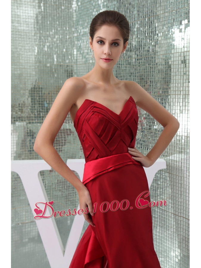 Wine Red V-neck Watteau Train Mother Of The Bride Dress