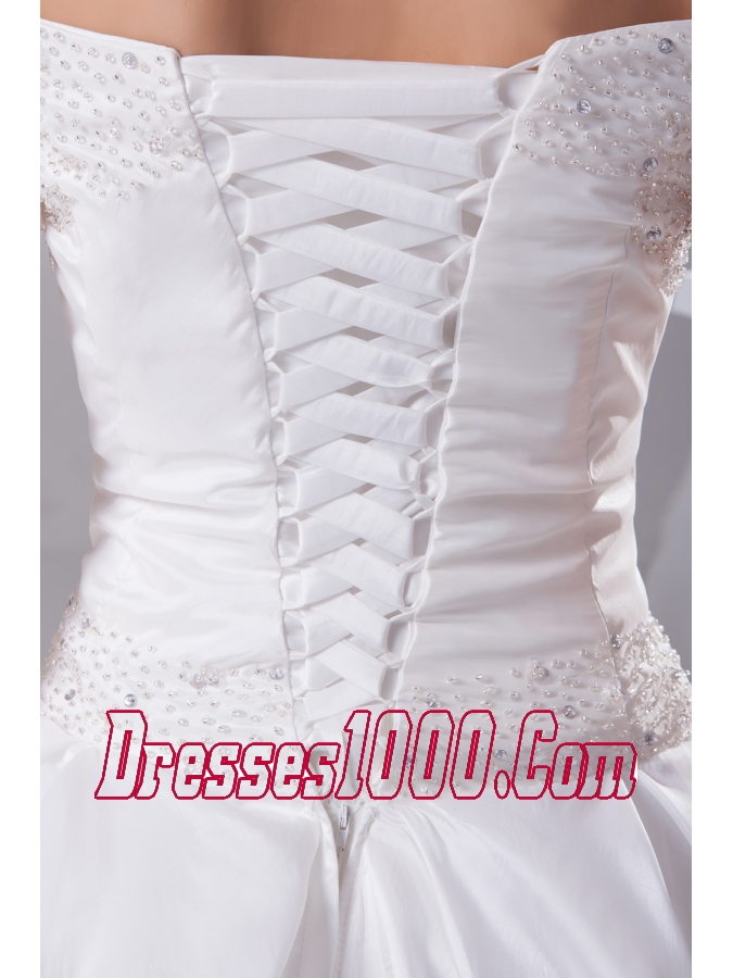 A-Line Beading Off The Shoulder Court Train 2013 Wedding Dress