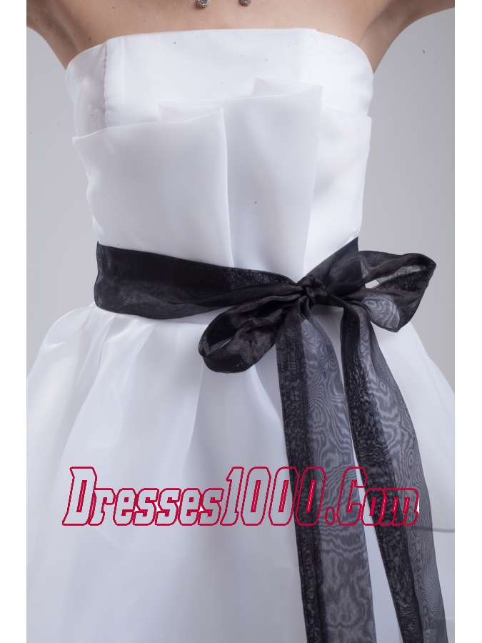 A-Line Sash Strapless Court Train Cheap Wedding Dress