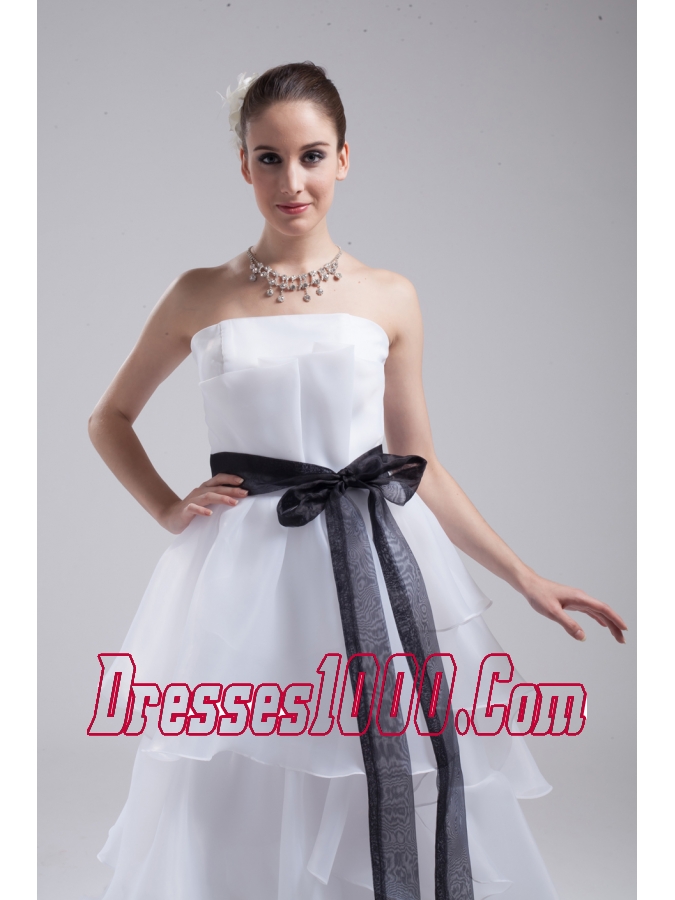 A-Line Sash Strapless Court Train Cheap Wedding Dress