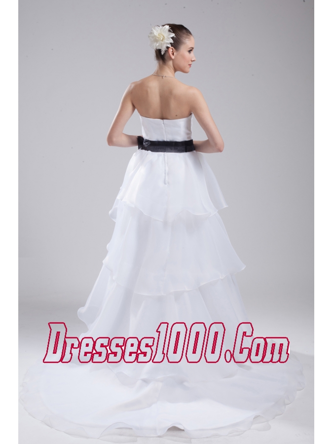 A-Line Sash Strapless Court Train Cheap Wedding Dress
