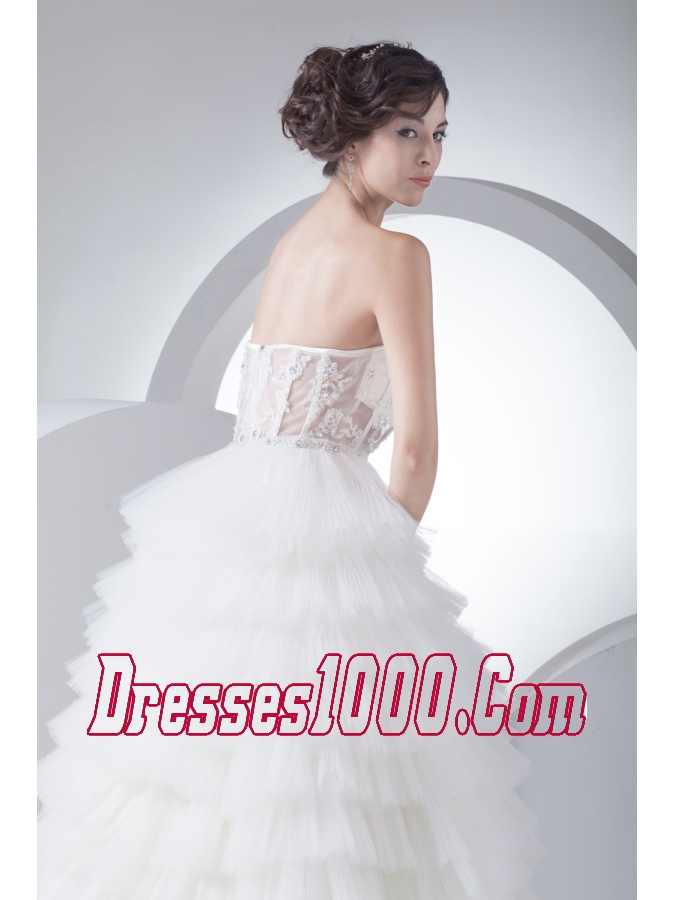 A-Line Strapless Court Train Ruffles Layered 2013 Wedding Dress