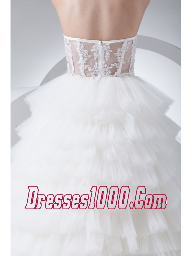 A-Line Strapless Court Train Ruffles Layered 2013 Wedding Dress