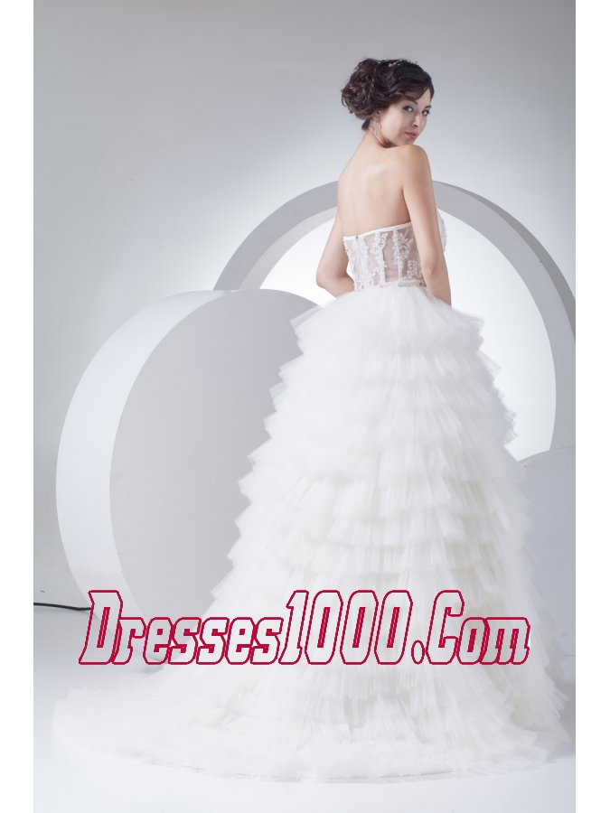 A-Line Strapless Court Train Ruffles Layered 2013 Wedding Dress