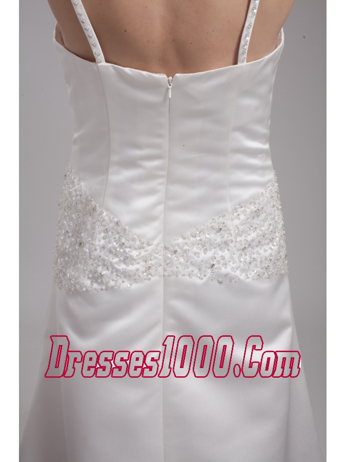 A-line Straps Beading Satin Wedding Dress