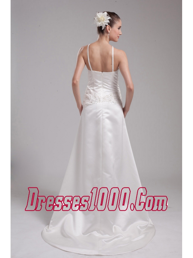 A-line Straps Beading Satin Wedding Dress