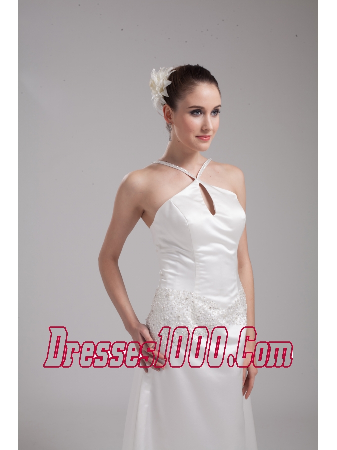 A-line Straps Beading Satin Wedding Dress