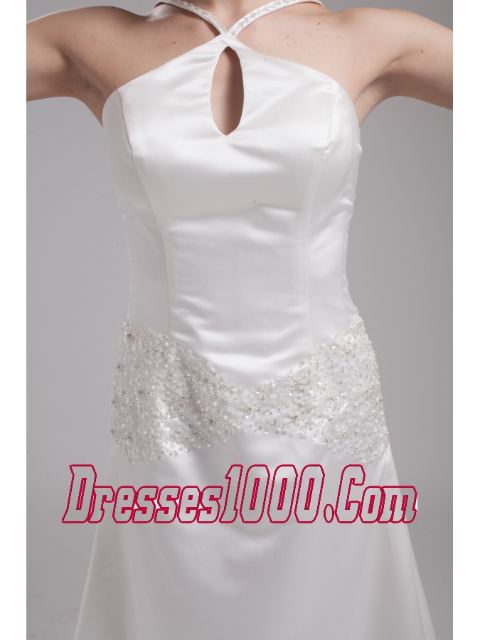 A-line Straps Beading Satin Wedding Dress