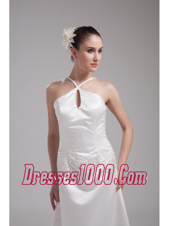 A-line Straps Beading Satin Wedding Dress