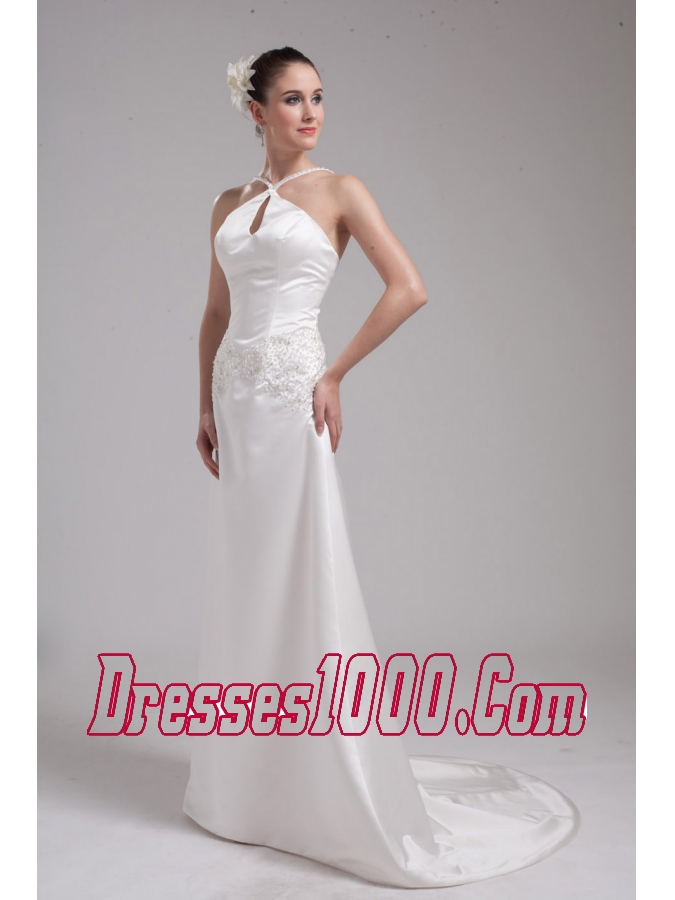 A-line Straps Beading Satin Wedding Dress