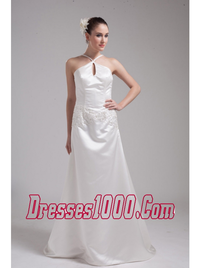 A-line Straps Beading Satin Wedding Dress