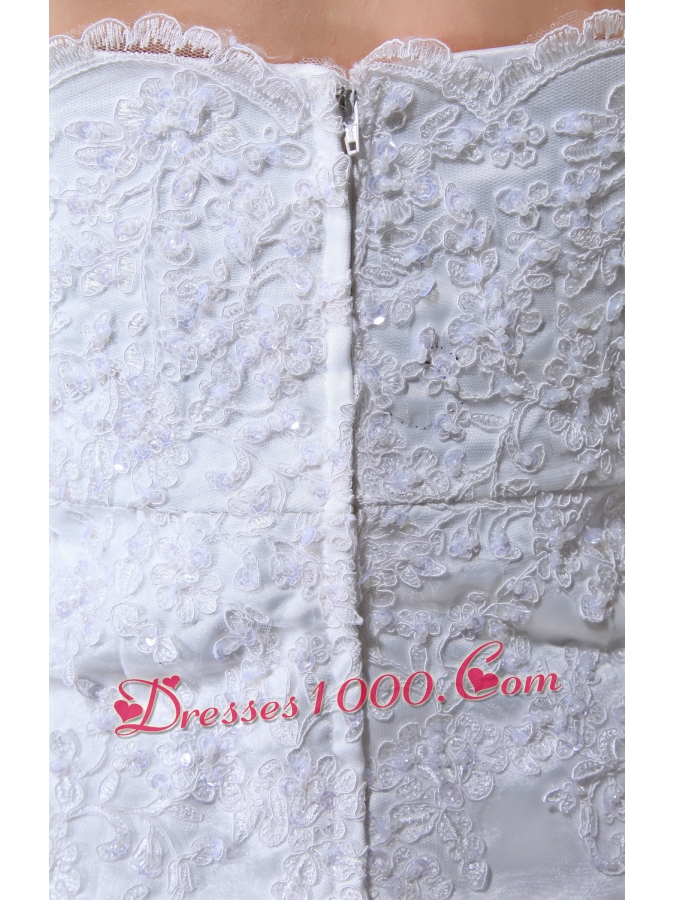 A-line Sweetheart Lace Ruching Long Wedding Dress