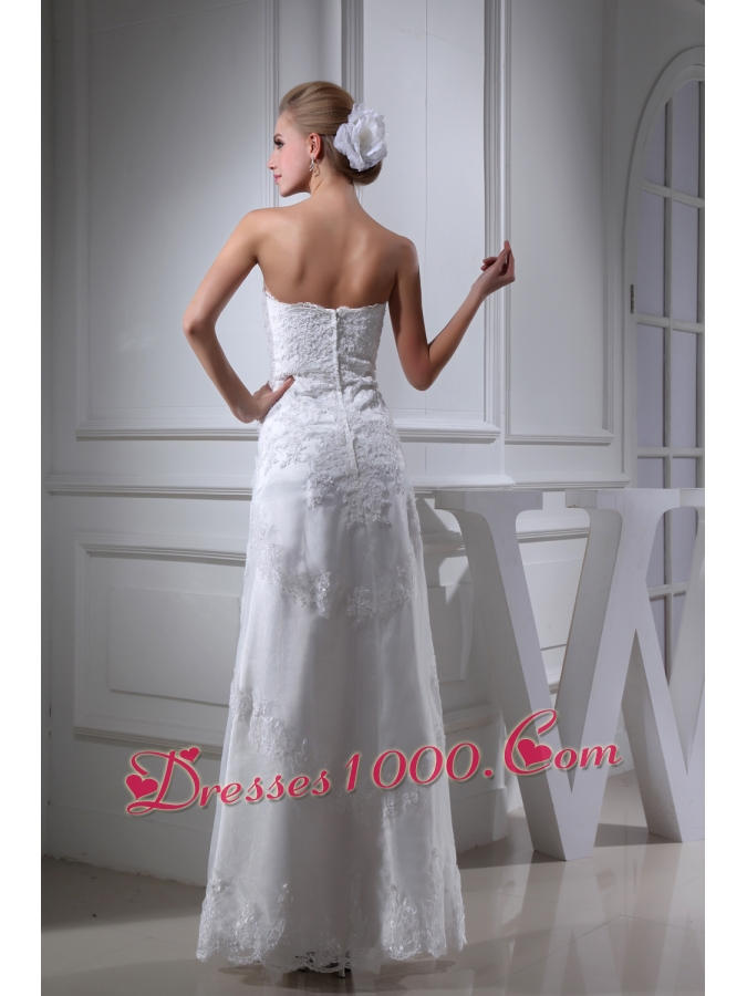 A-line Sweetheart Lace Ruching Long Wedding Dress