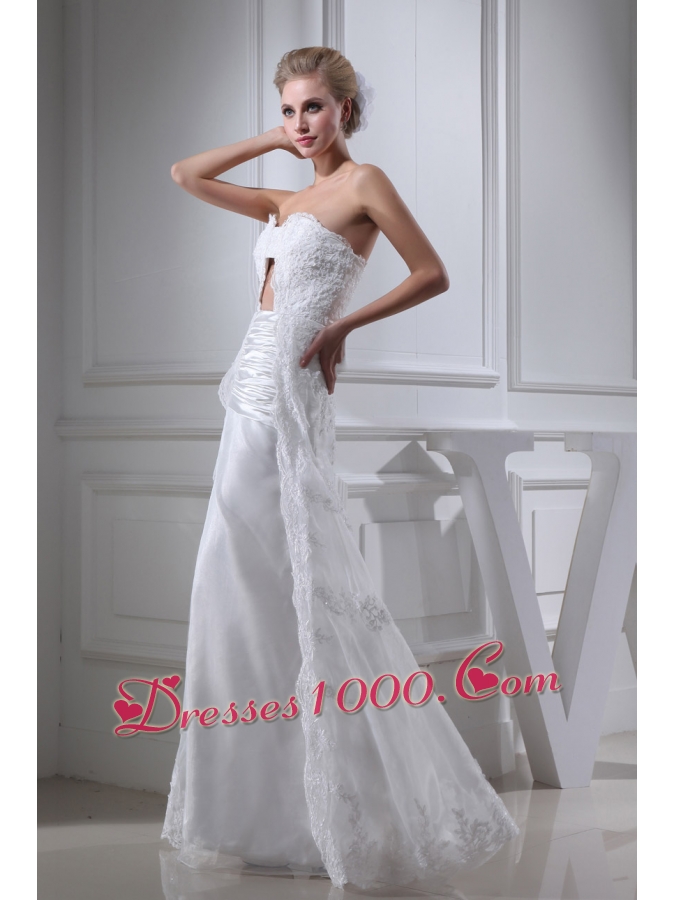A-line Sweetheart Lace Ruching Long Wedding Dress