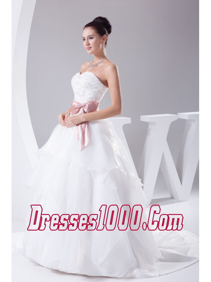 Appliques and Sash A-Line Court Train Sweetheart 2013 Wedding Dress
