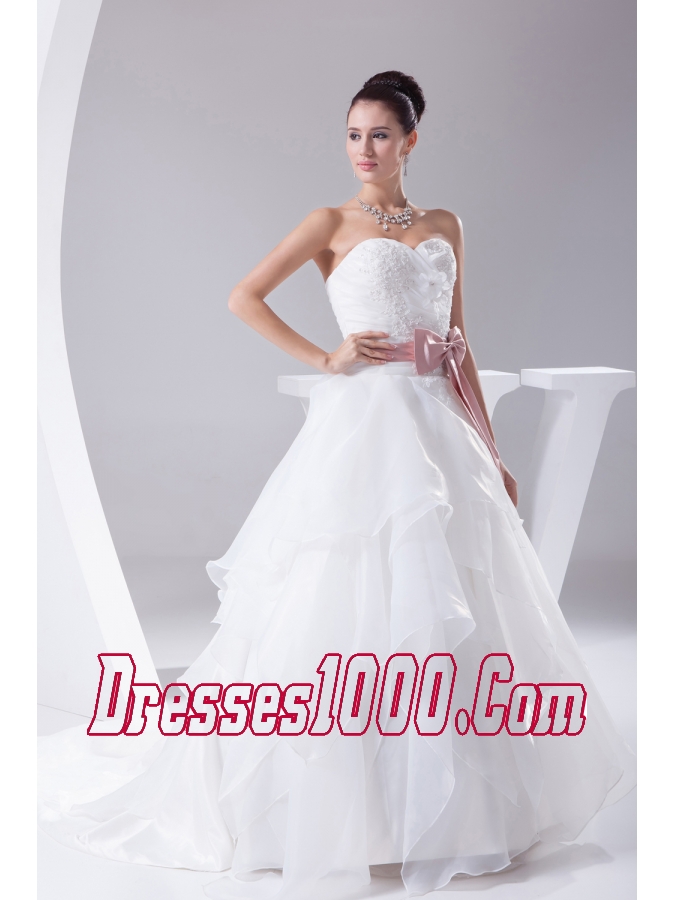 Appliques and Sash A-Line Court Train Sweetheart 2013 Wedding Dress