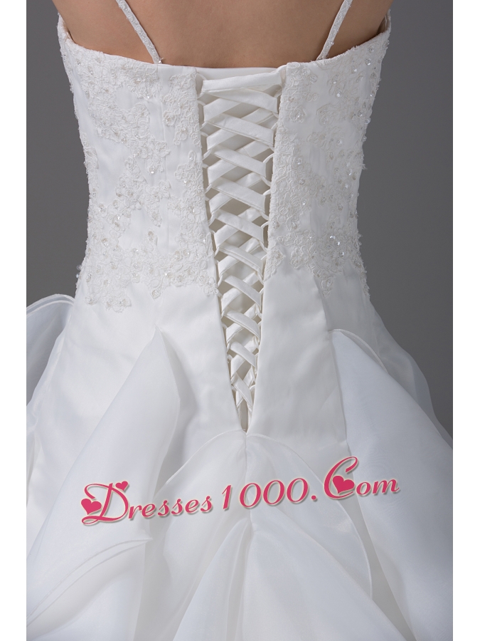 Appliques With Beading Ruffles Spaghetti Straps Wedding Dress