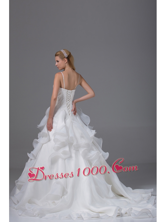 Appliques With Beading Ruffles Spaghetti Straps Wedding Dress