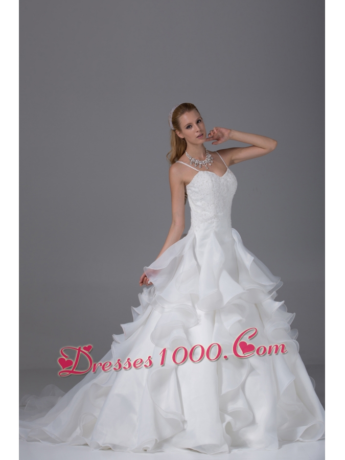 Appliques With Beading Ruffles Spaghetti Straps Wedding Dress