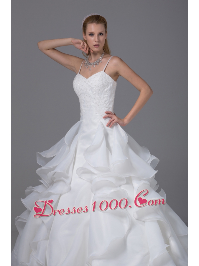 Appliques With Beading Ruffles Spaghetti Straps Wedding Dress
