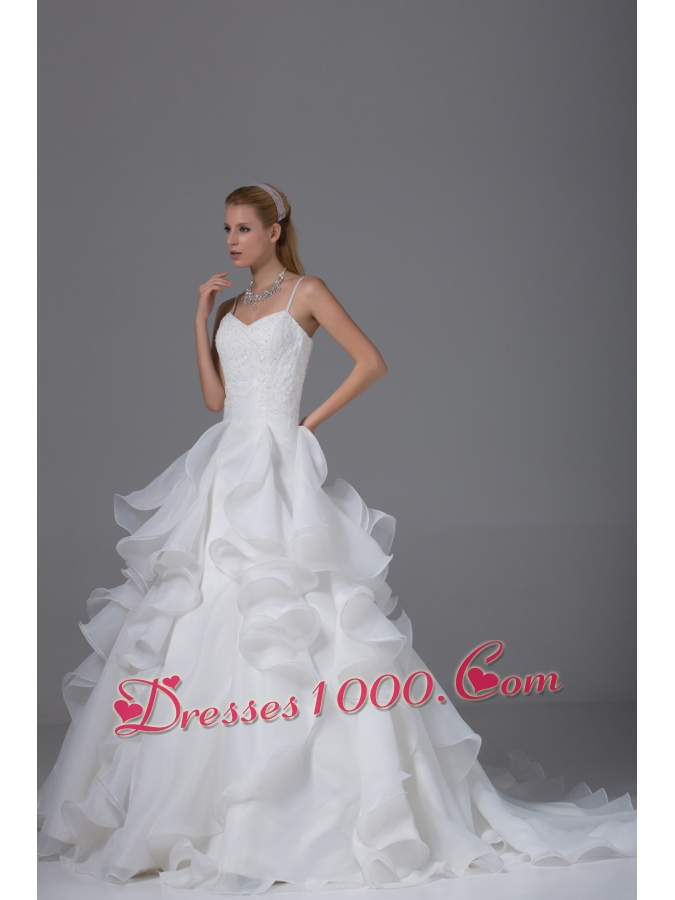 Appliques With Beading Ruffles Spaghetti Straps Wedding Dress