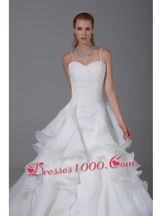 Appliques With Beading Ruffles Spaghetti Straps Wedding Dress