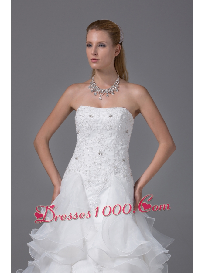 Appliques With Beading Strapless Ruffles Wedding Dress
