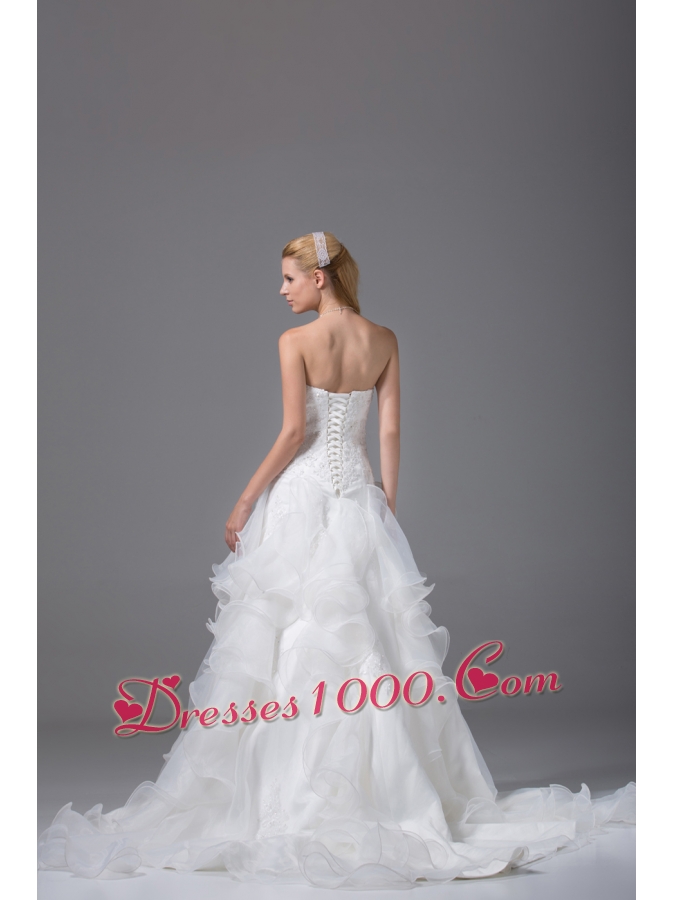 Appliques With Beading Strapless Ruffles Wedding Dress