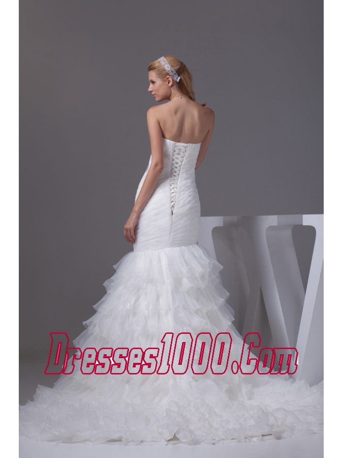 Beading Ruffled Layers Mermaid Strapless Wedding Dress