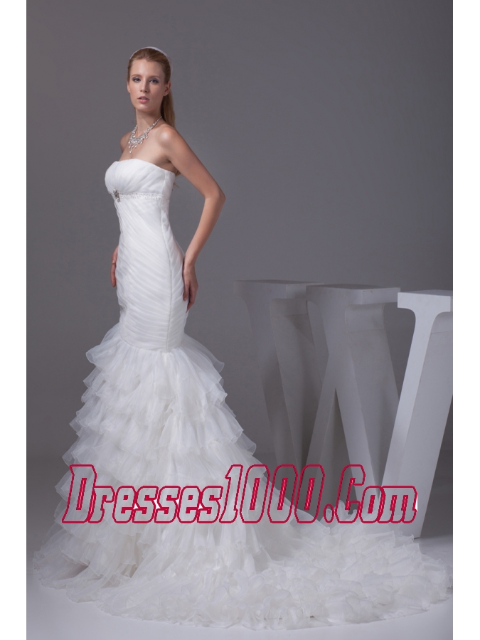 Beading Ruffled Layers Mermaid Strapless Wedding Dress
