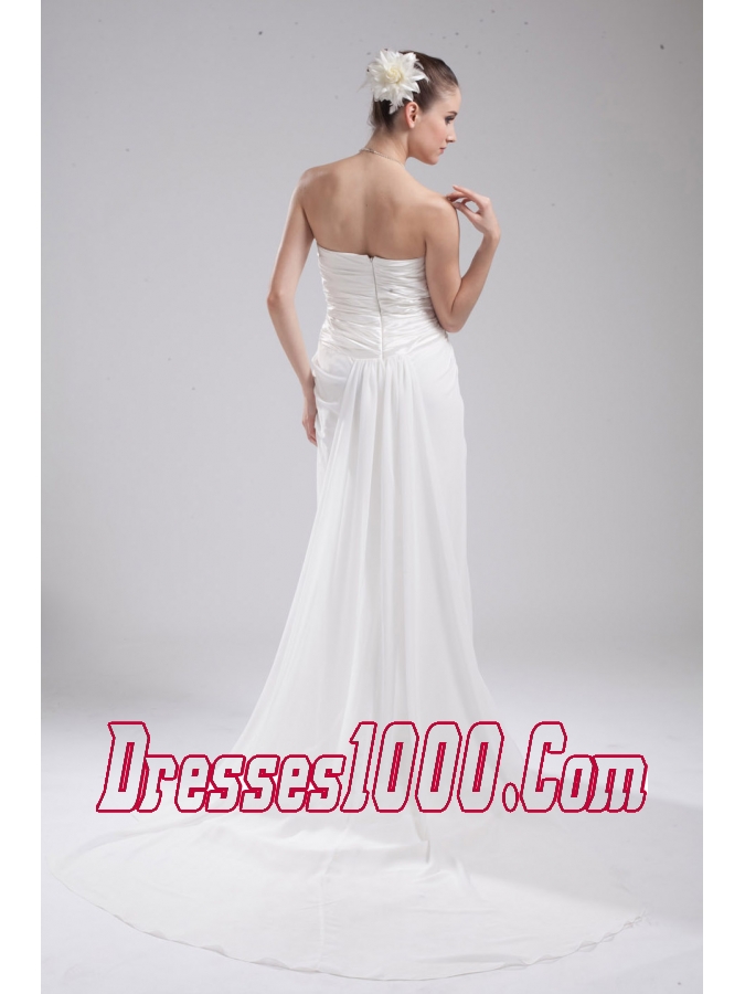 Column Strapless Ruching Chiffon Wedding Dress