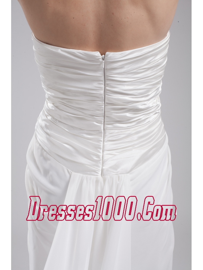 Column Strapless Ruching Chiffon Wedding Dress